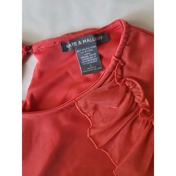 Kate Mallory Blouse Sz L Orange Romantic Peasant Sheer Ruffle Short Sleeves - Picture 9 of 12